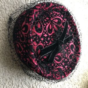 Vintage flocked velvet pillbox hat
